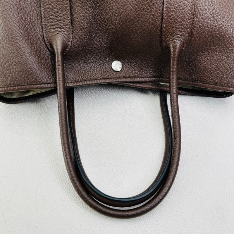 Hermes Garden Party棕色花園36 手提包銀扣Negonda皮 框刻-13