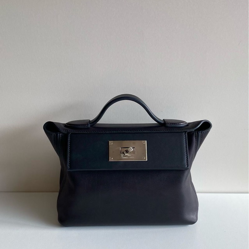 愛馬仕2424 mini 黑銀 Volupto皮 B刻 原廠品相好成色 五金膜在 自用很划算-0