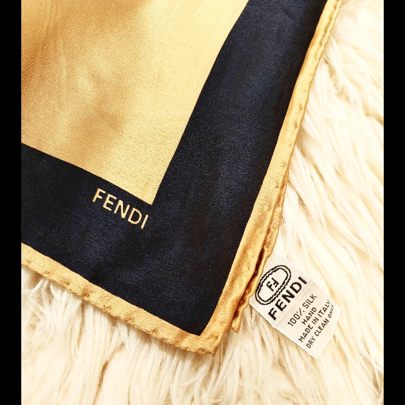 Fendi金色綢緞真絲巾-3