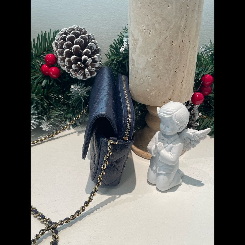 Chanel 藍色荔枝牛二合一woc鏈條包 晶片-3