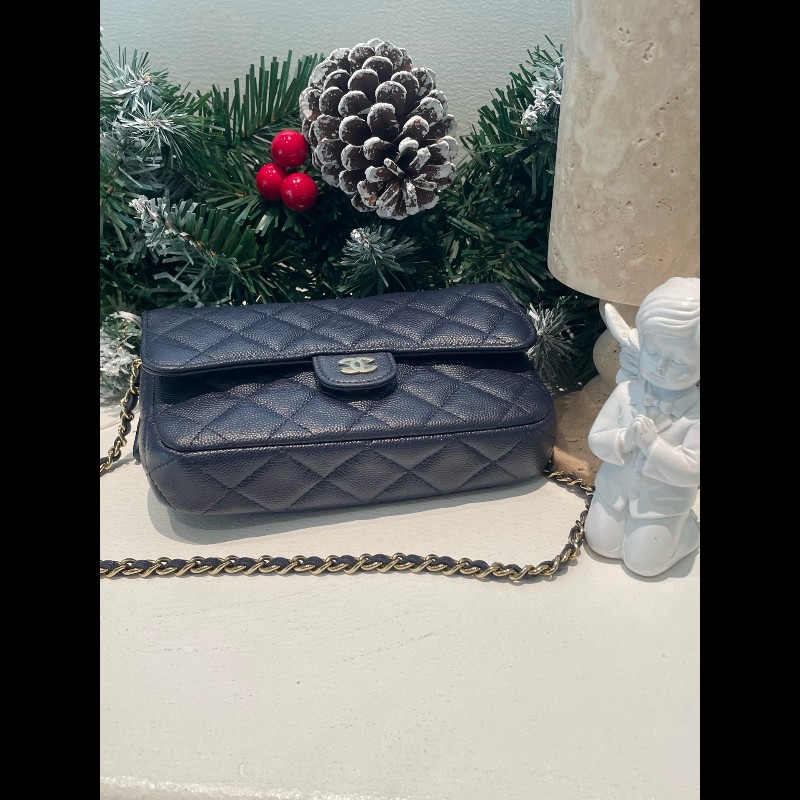 Chanel 藍色荔枝牛二合一woc鏈條包 晶片-6