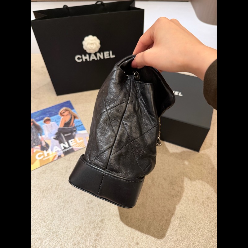 CHANEL黑銀羊皮硬底機場包肩背包-5