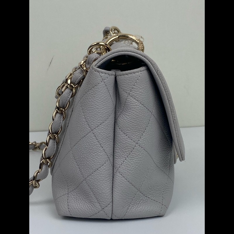 Chanel 淺灰色荔枝皮手提cf口蓋包-2