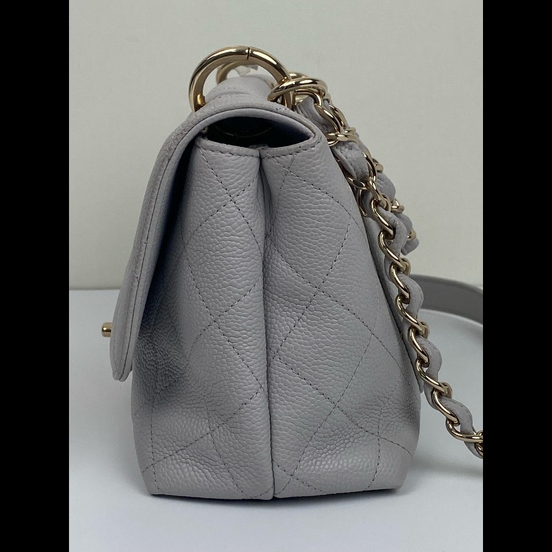 Chanel 淺灰色荔枝皮手提cf口蓋包-3