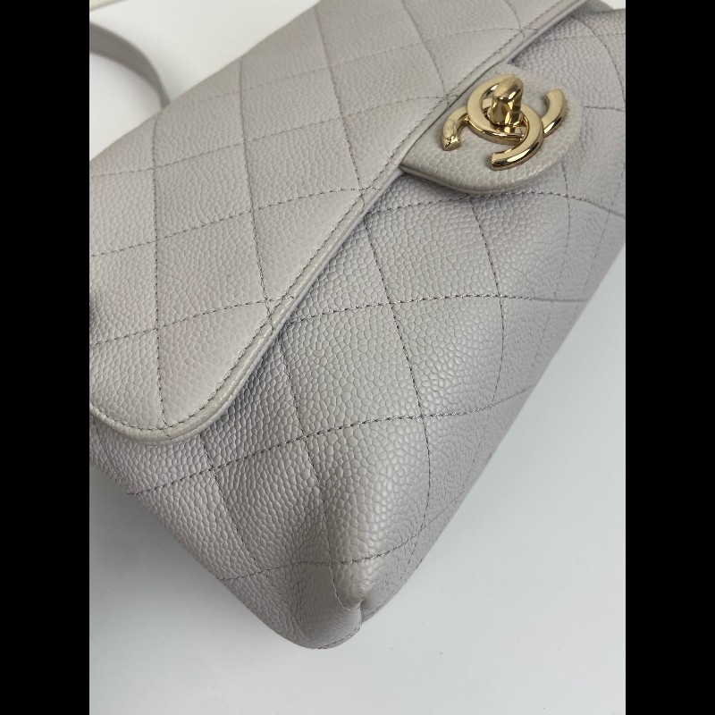 Chanel 淺灰色荔枝皮手提cf口蓋包-4