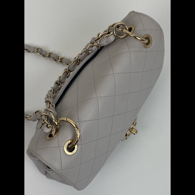 Chanel 淺灰色荔枝皮手提cf口蓋包-9