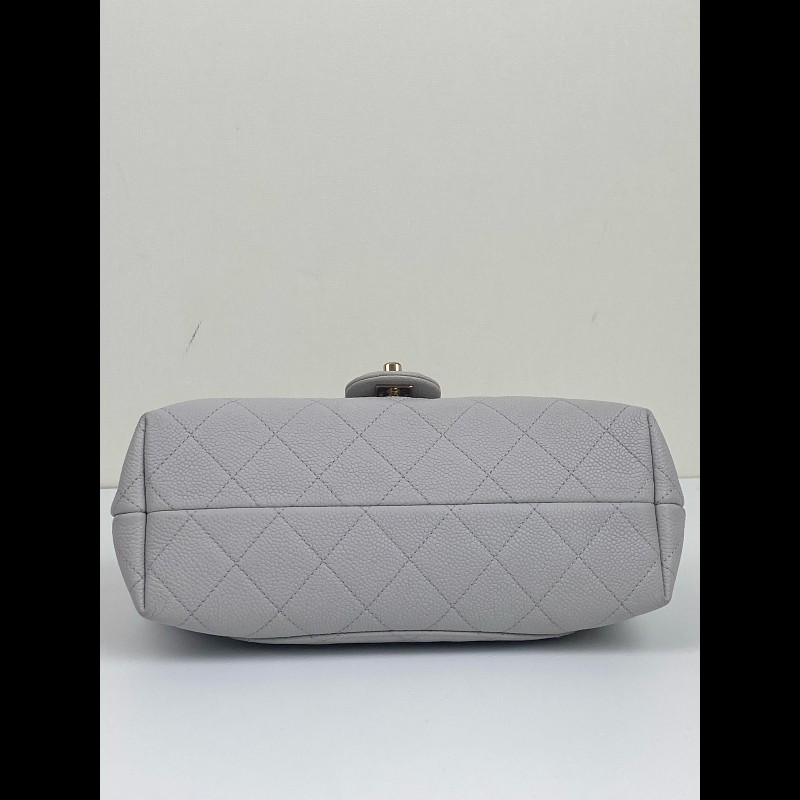 Chanel 淺灰色荔枝皮手提cf口蓋包-10