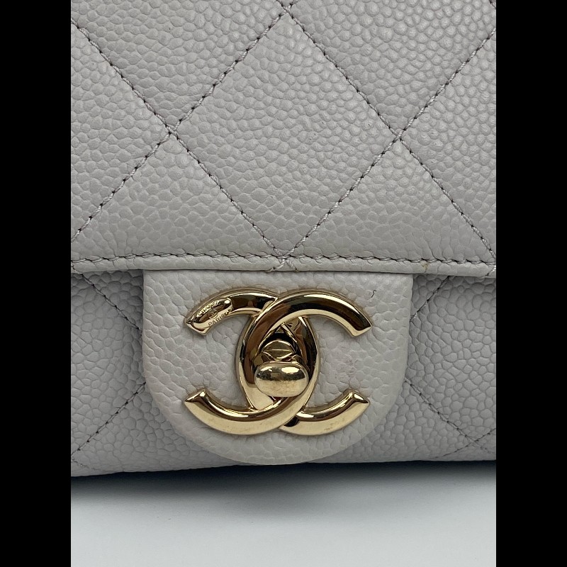 Chanel 淺灰色荔枝皮手提cf口蓋包-11