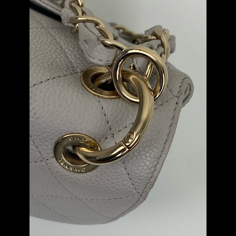 Chanel 淺灰色荔枝皮手提cf口蓋包-13
