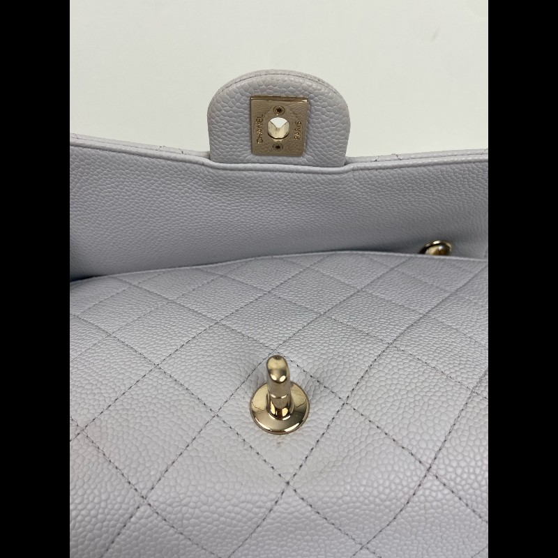 Chanel 淺灰色荔枝皮手提cf口蓋包-14