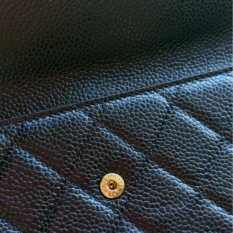 Chanel黑金牛皮信封長夾-7