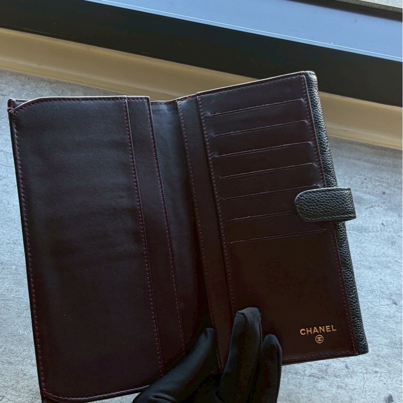 Chanel黑金牛皮信封長夾-9