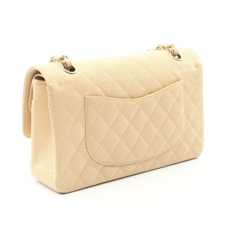 香奈兒 (CHANEL) Matelasse W 翻蓋肩背包 A01112 粒面小牛皮 米色 二手 女士-1