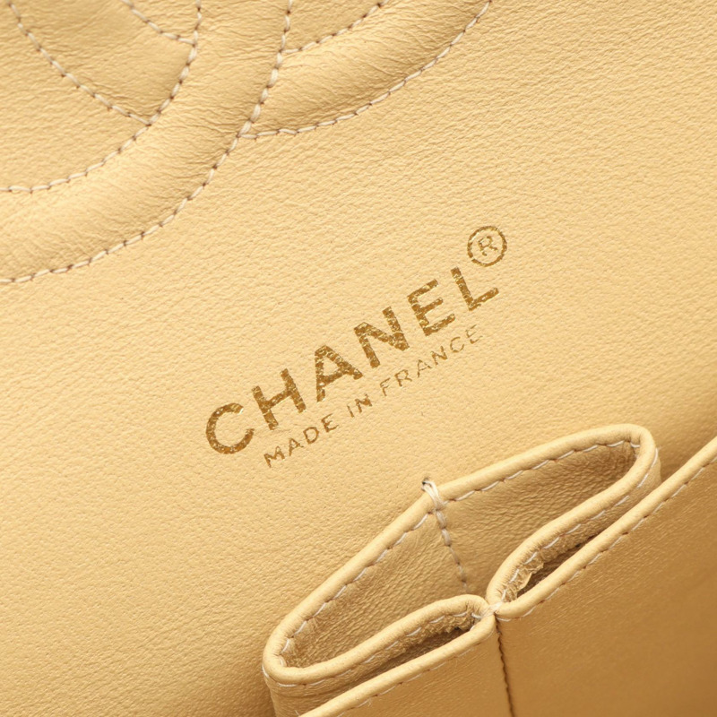 香奈兒 (CHANEL) Matelasse W 翻蓋肩背包 A01112 粒面小牛皮 米色 二手 女士-3