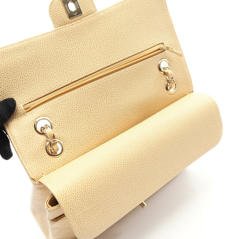 香奈兒 (CHANEL) Matelasse W 翻蓋肩背包 A01112 粒面小牛皮 米色 二手 女士-5