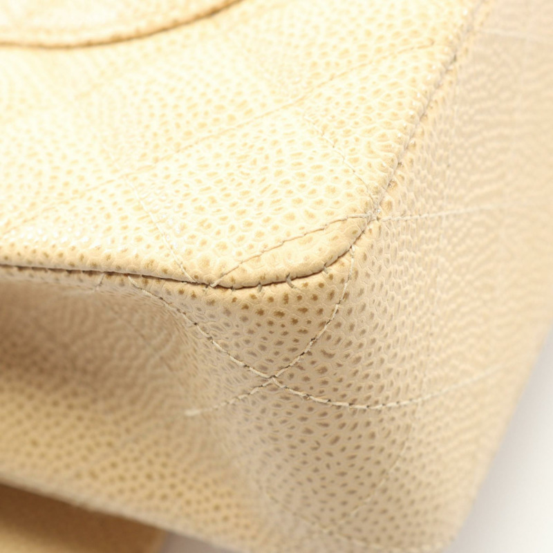 香奈兒 (CHANEL) Matelasse W 翻蓋肩背包 A01112 粒面小牛皮 米色 二手 女士-6