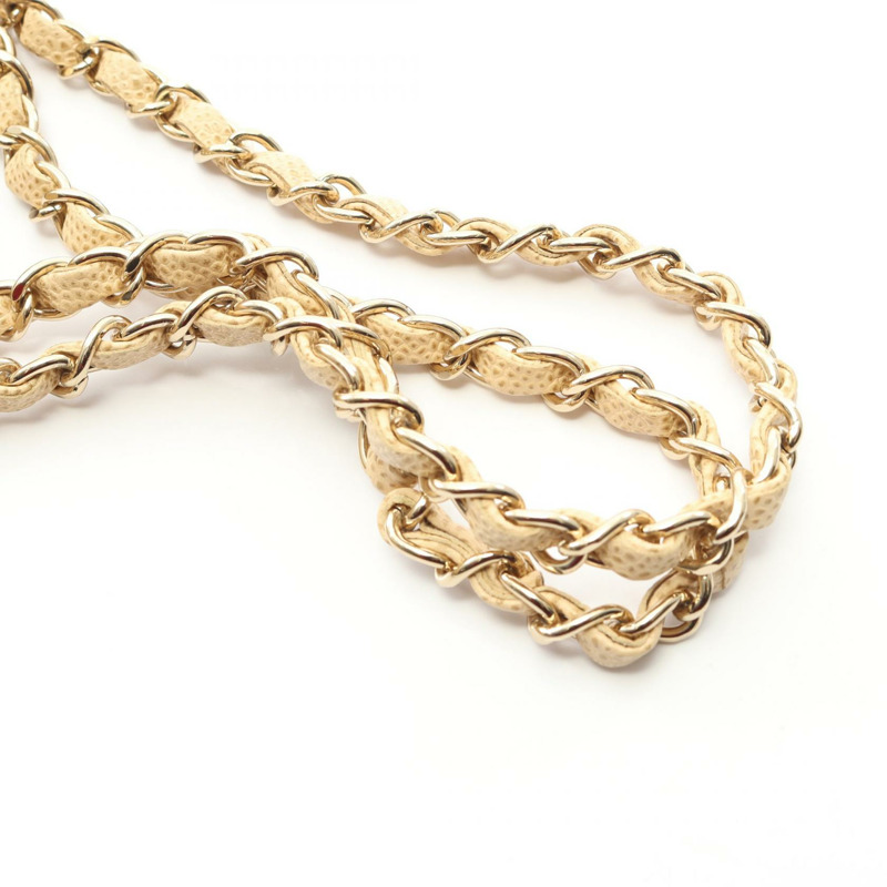 香奈兒 (CHANEL) Matelasse W 翻蓋肩背包 A01112 粒面小牛皮 米色 二手 女士-7