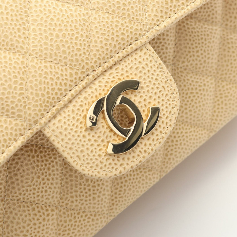 香奈兒 (CHANEL) Matelasse W 翻蓋肩背包 A01112 粒面小牛皮 米色 二手 女士-8