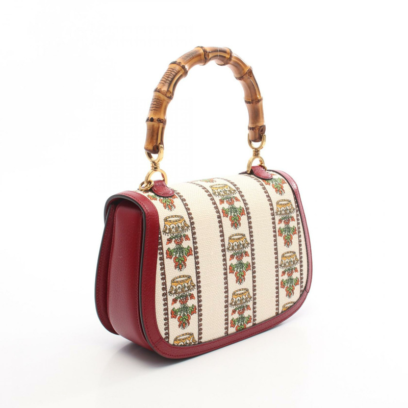 GUCCI MUSIC IS MINE 竹節單肩手提包 679632 帆布皮革 米色 波爾多紅-1