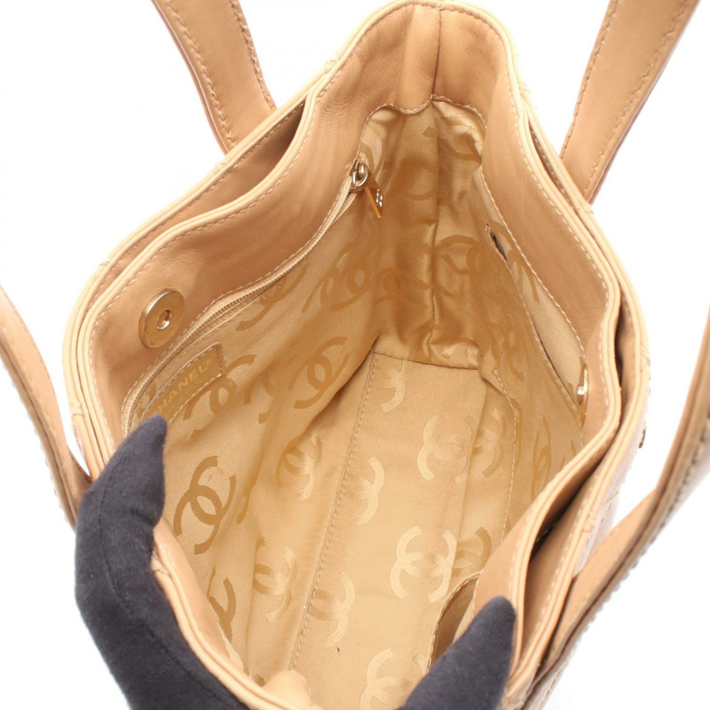 香奈兒 (CHANEL) 野性縫線托特手提包,米色皮革,金色五金,二手,女士 CC-2