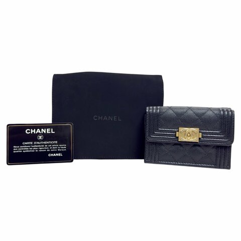 CHANEL Boy 荔枝皮 多摺 迷你銀包