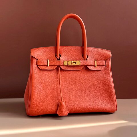 ::HERMES:: 9J橘 金釦 BIRKIN 30 柏金包30公分 手提包 公事包