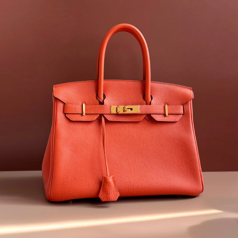 ::HERMES:: 9J橘 金釦 BIRKIN 30 柏金包30公分 手提包 公事包-0