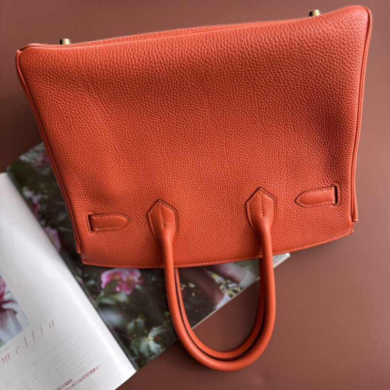 ::HERMES:: 9J橘 金釦 BIRKIN 30 柏金包30公分 手提包 公事包-1
