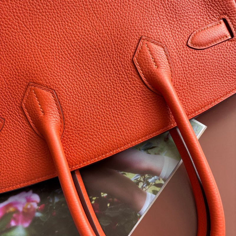 ::HERMES:: 9J橘 金釦 BIRKIN 30 柏金包30公分 手提包 公事包-5