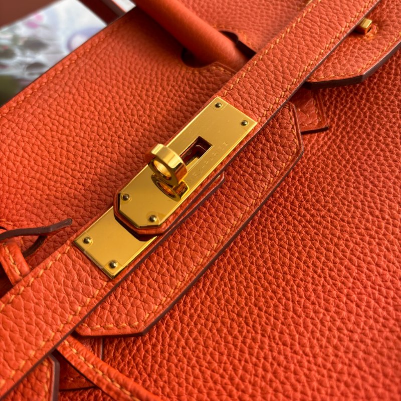 ::HERMES:: 9J橘 金釦 BIRKIN 30 柏金包30公分 手提包 公事包-6