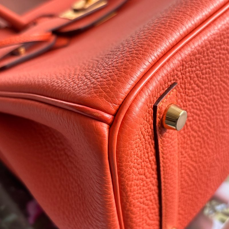 ::HERMES:: 9J橘 金釦 BIRKIN 30 柏金包30公分 手提包 公事包-7