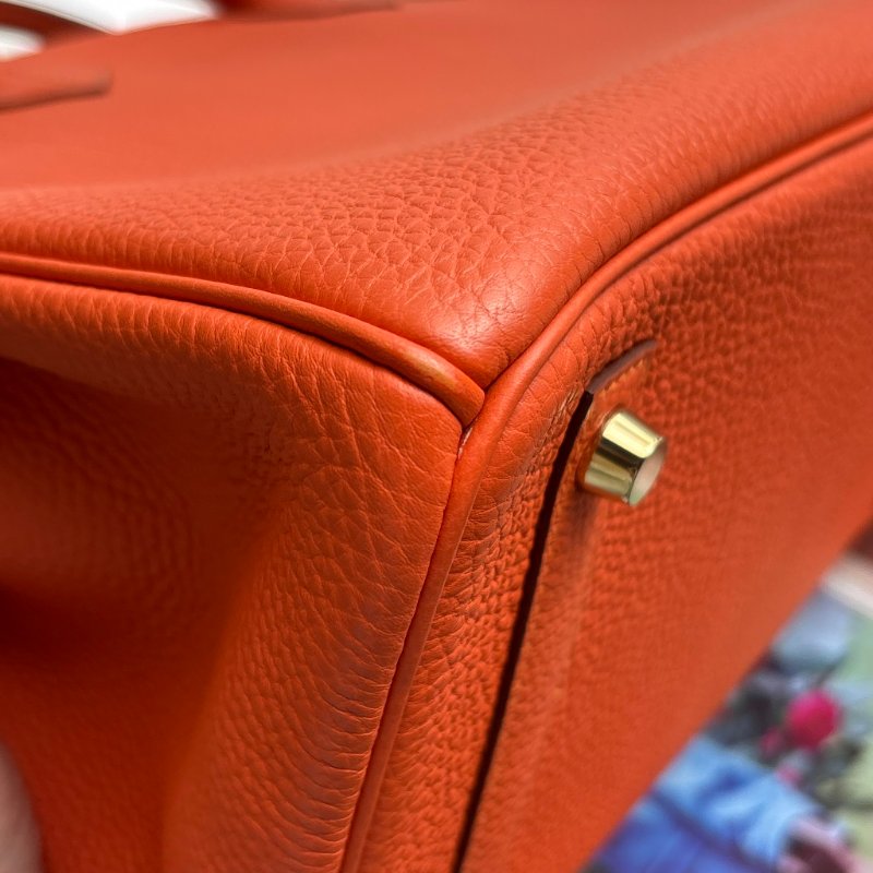 ::HERMES:: 9J橘 金釦 BIRKIN 30 柏金包30公分 手提包 公事包-9