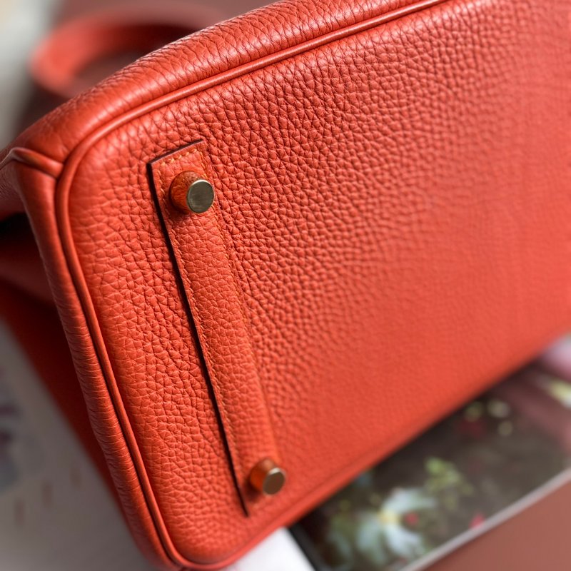 ::HERMES:: 9J橘 金釦 BIRKIN 30 柏金包30公分 手提包 公事包-14