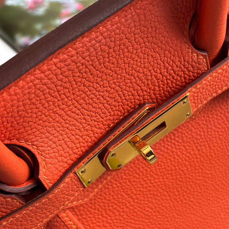 ::HERMES:: 9J橘 金釦 BIRKIN 30 柏金包30公分 手提包 公事包-29