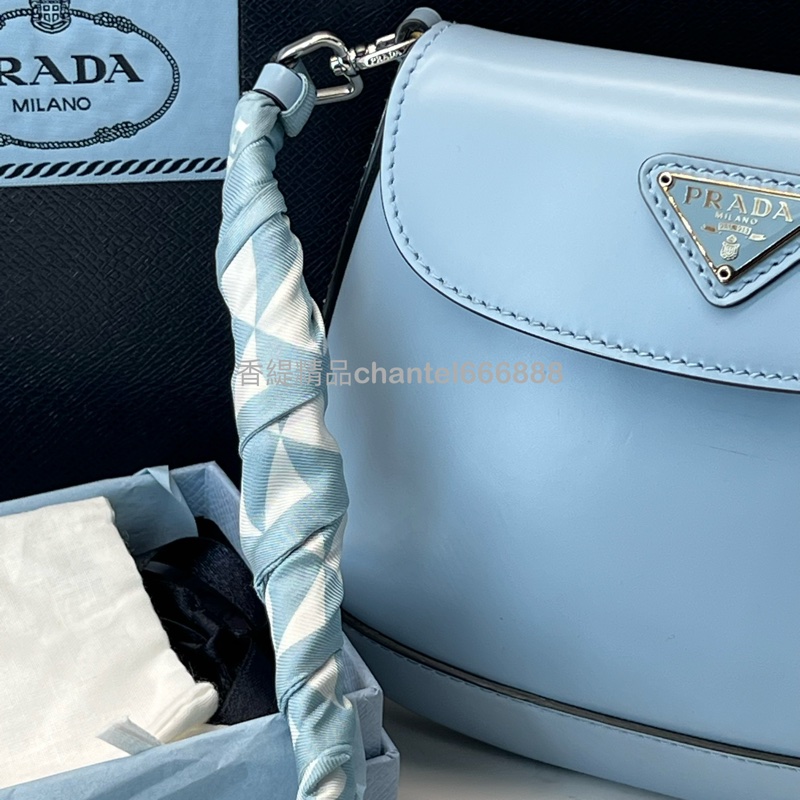 💗香緹國際精品💗 693 Prada Cleo 翻蓋單肩包 小號 水藍色 贈送原廠絲巾-3