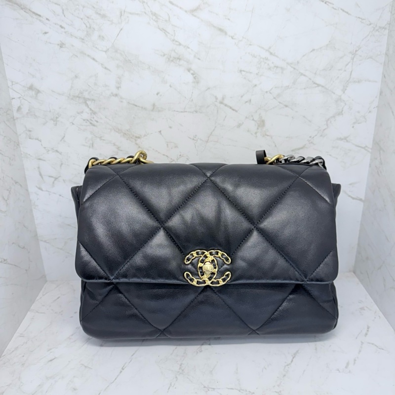 CHANEL19BAG黑色金釦30CM/晶片-0