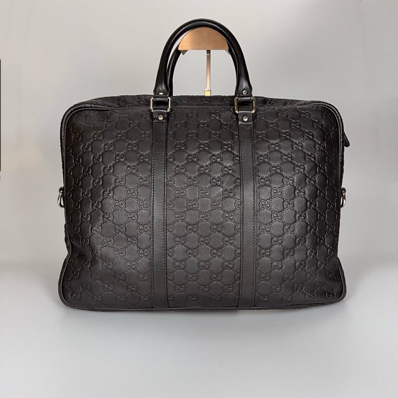 GUCCI 201480 咖皮革滿板壓紋公事包-1