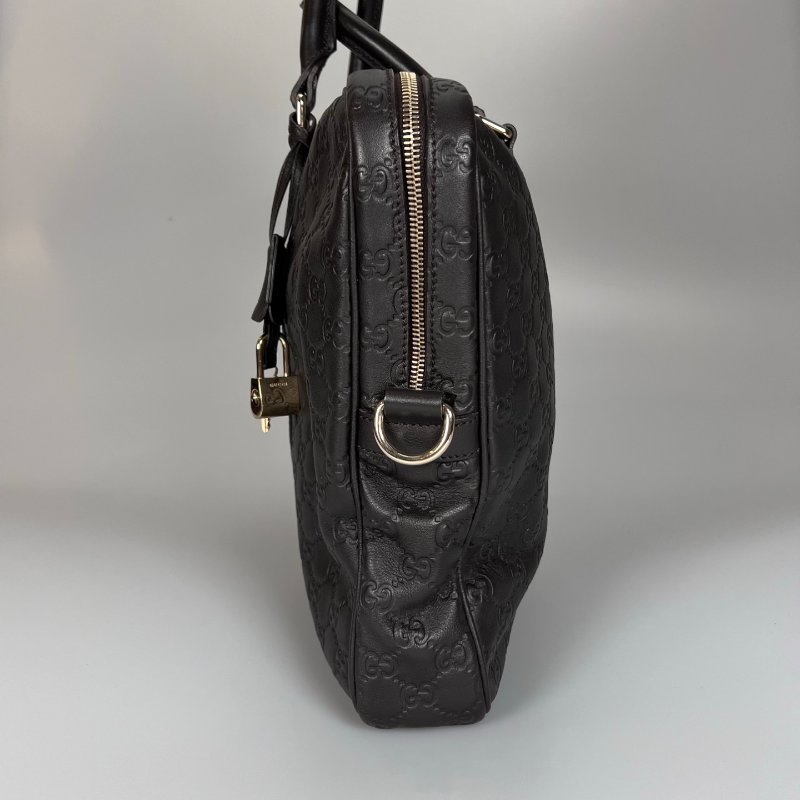 GUCCI 201480 咖皮革滿板壓紋公事包-3