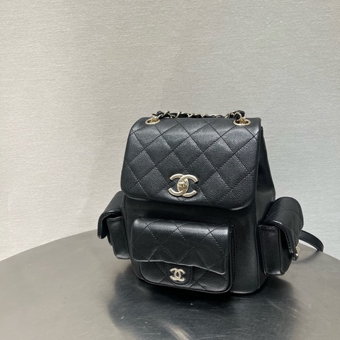 香奈兒/Chanel 炸藥包 大號（19.5*21.5*12）黑色荔枝牛皮淡金扣 芯片