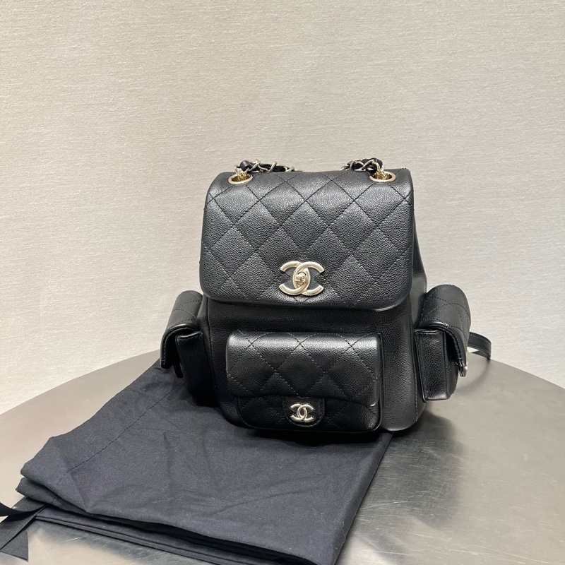 香奈兒/Chanel 炸藥包 大號（19.5*21.5*12）黑色荔枝牛皮淡金扣 芯片-1
