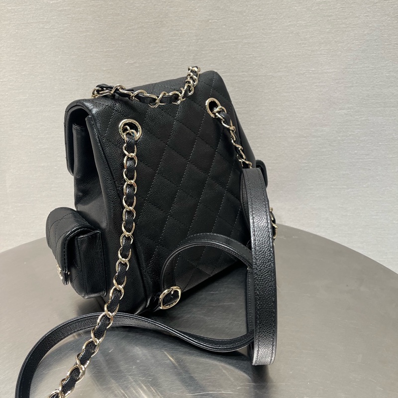 香奈兒/Chanel 炸藥包 大號（19.5*21.5*12）黑色荔枝牛皮淡金扣 芯片-4