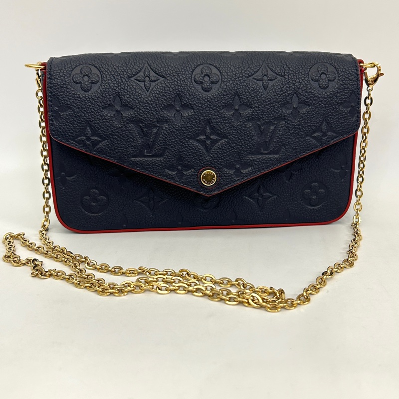 LV 海軍藍牛皮壓紋三合一信封鏈包M64099-0