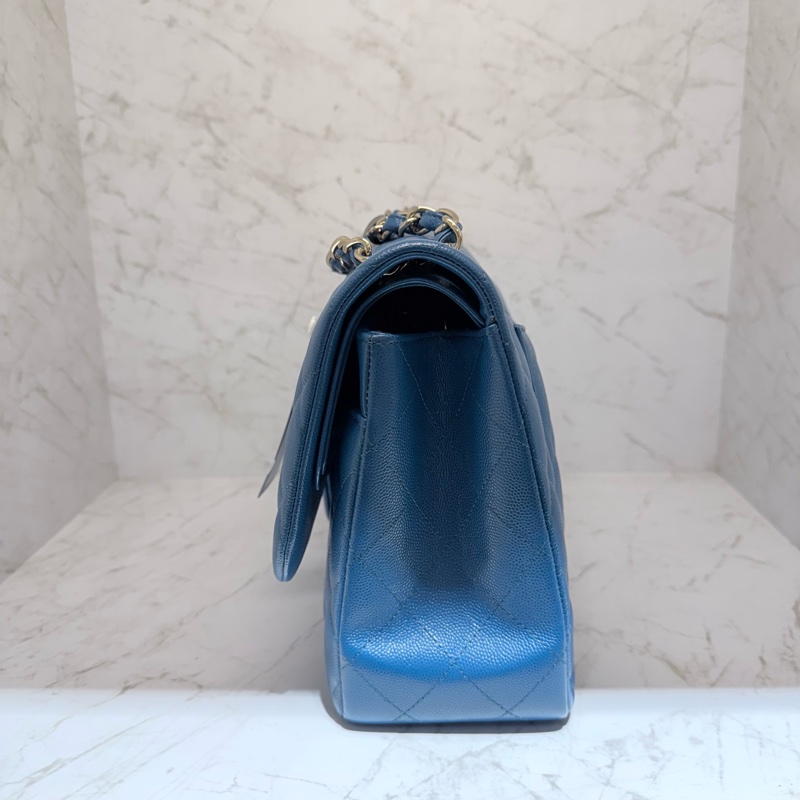 CHANEL藍色荔枝皮銀釦JUMBO-2