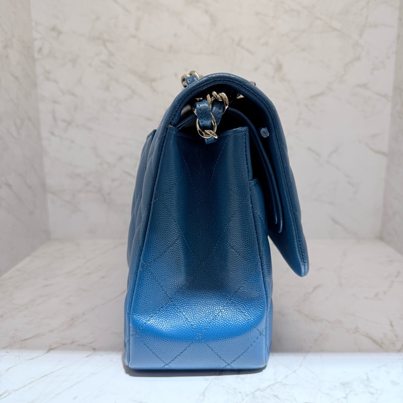 CHANEL藍色荔枝皮銀釦JUMBO-3