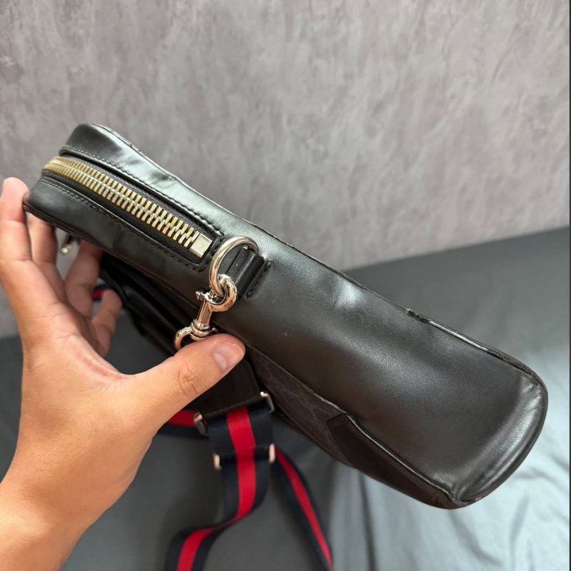 Gucci經典老花條紋織帶手提/斜背公事包-2