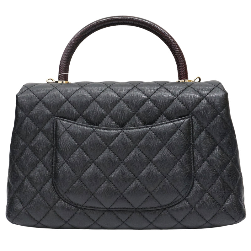 黑色 荔枝紋 菱格紋 牛皮 Coco Handle 29 兩用包 金釦 (無卡)【CHANEL 香奈兒】 A92992-1