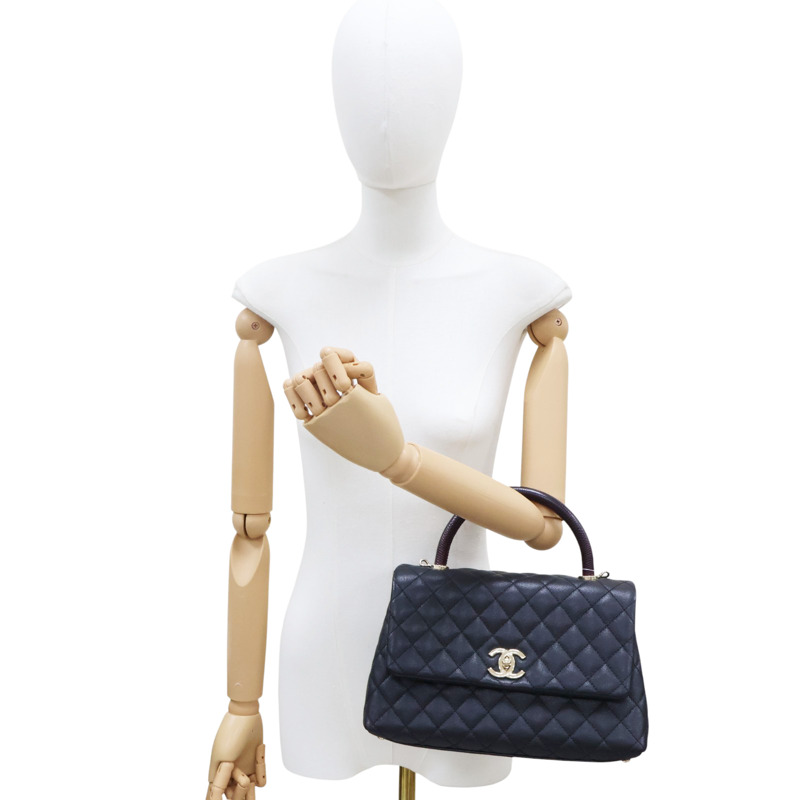 黑色 荔枝紋 菱格紋 牛皮 Coco Handle 29 兩用包 金釦 (無卡)【CHANEL 香奈兒】 A92992-9