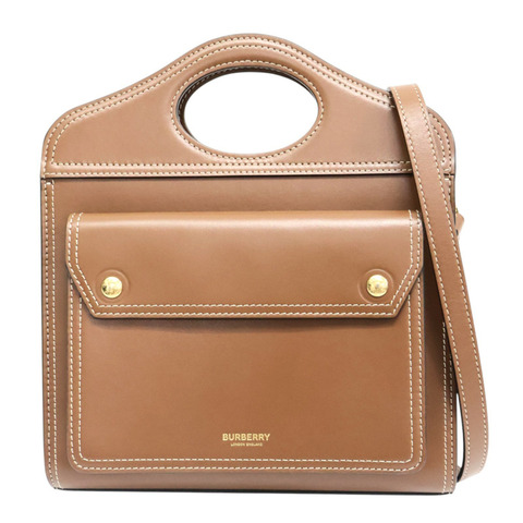 棕色 牛皮 mini pocket bag 肩背包【BURBERRY 巴寶莉】 8014776