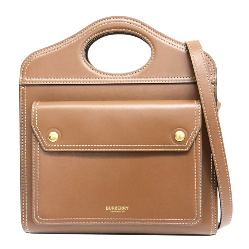 棕色 牛皮 mini pocket bag 肩背包【BURBERRY 巴寶莉】 8014776-0