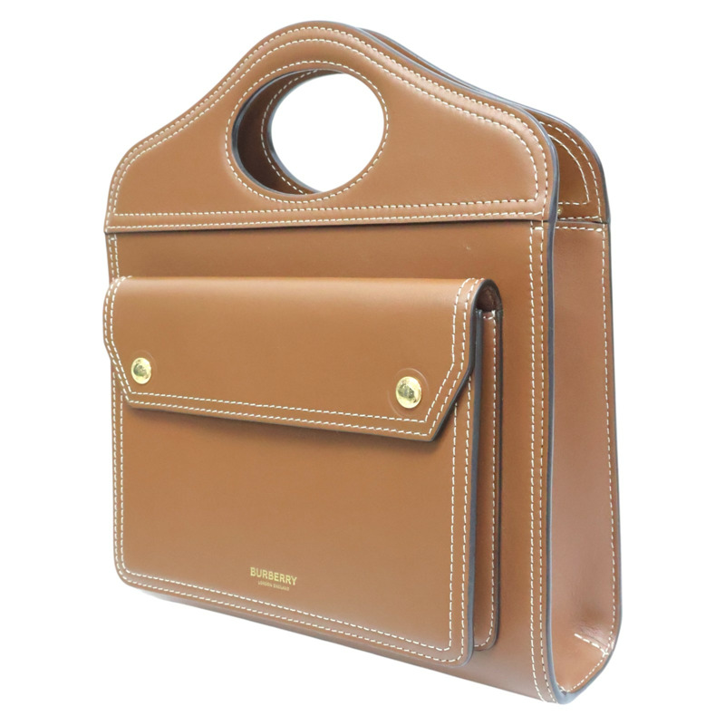 棕色 牛皮 mini pocket bag 肩背包【BURBERRY 巴寶莉】 8014776-2